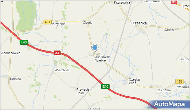 mapa Jankowice Wielkie, Jankowice Wielkie na mapie Targeo